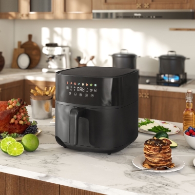 HOMCOM Freidora de Aire 8 L 1700 W Circulación de Aire Caliente a 360° Temperatura Regulable 80-200°C 8 Programas Negro