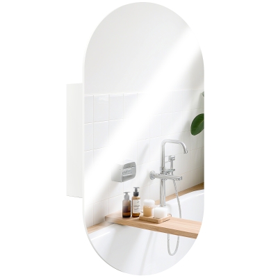 HOMCOM Specchio Bagno Ovale con Armadietto 45x90cm Bianco