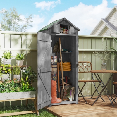 Outsunny Wooden Garden Shed Utility Grey with Lockable Doors
