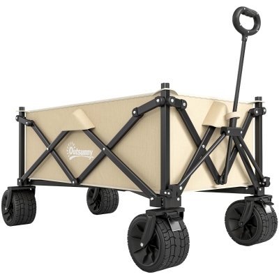 Outsunny Folding Garden Trolley Cart 120KG Capacity Khaki