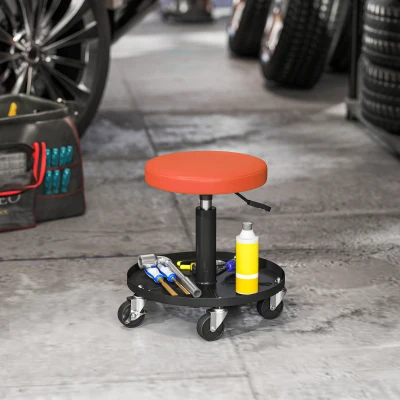 HOMCOM Tabouret Pivotant Réglable 38-50 cm avec Roulettes Orange