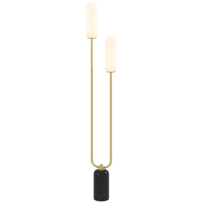 HOMCOM Lampada da Terra a U Moderna con 2 Luci Bianco Nero Oro