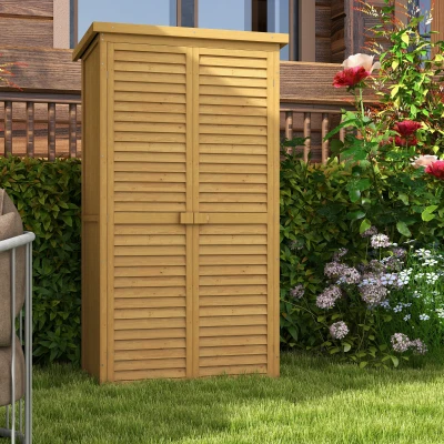 Outsunny Garden Wood Storage Shed Fir Wood Shutter Tool Cabinet Door Lockable