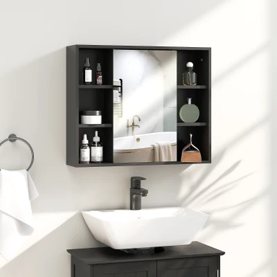 HOMCOM Meuble Salle de Bain Noir avec Miroir et Rangement