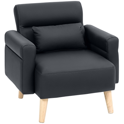 HOMCOM Sillón Tapizado en Cuero Sintético Respaldo con Costuras y Patas de Madera para Salón o Dormitorio 77x78x78 cm Negro