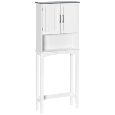 kleankin Meuble WC Gris avec Placard, Étagère et Compartiments