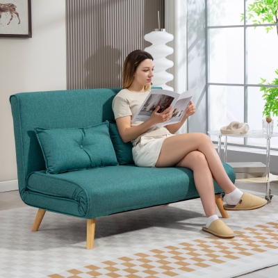 HOMCOM 2-Seater Linen-Look Sofa Bed Green