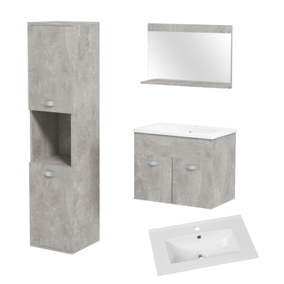 kleankin Conjunto de Muebles de Baño de Pared 3 Piezas Incluye Espejo Armario con Lavabo Cerámico y Columna Auxiliar de Baño Gris