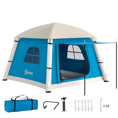 Outsunny Inflatable Camping Tent 1/2 Person Waterproof Blue Grey