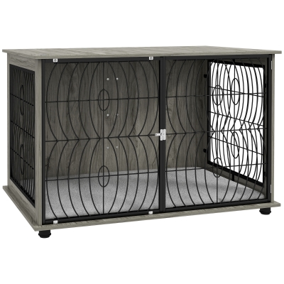 Dog Crate Furniture End Table w/ Plush Washable Cushion, Lockable Door, for Extra Large Dogs