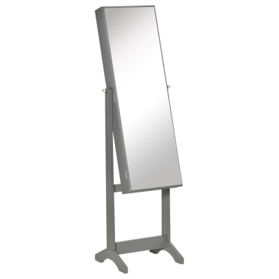 HOMCOM Full Length Mirror Jewellery Cabinet Grey Adjustable
