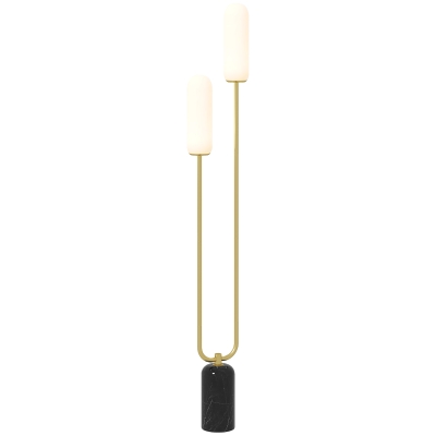 HOMCOM Lampadaire Salon 2 Abat-jours Verre Base Marbre Blanc