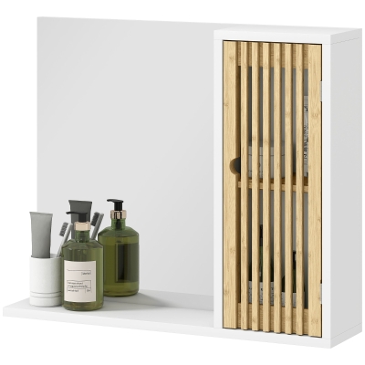 HOMCOM Armoire Bambou Blanc avec Miroir et Étagère Réglable