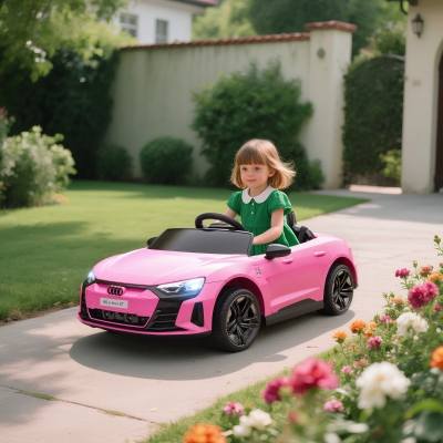HOMCOM Coche Eléctrico para Niños de +3 Años AUDI RS e-tron GT Coche de Batería con Mando a Distancia 103x58x41 cm Rosa