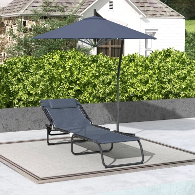 Outsunny Foldable Sun Lounger Steel Grey Adjustable Backrest