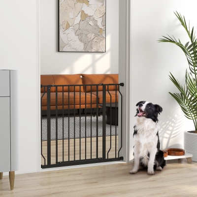 PawHut Dog Safety Gate with Door Pressure Black