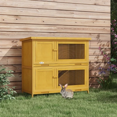 PawHut Double Decker Rabbit Hutch Outdoor 100x47cm Yellow