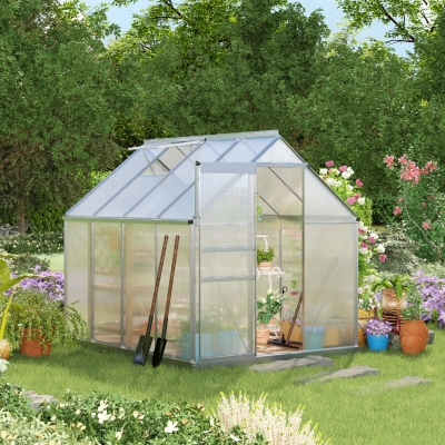 Outsunny Walk-In Polycarbonate Greenhouse Silver 190x253cm