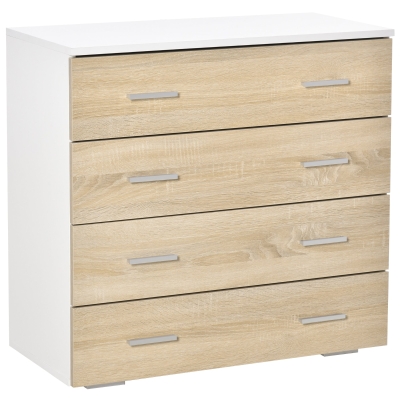 HOMCOM Cómoda con 4 Cajones Cajonera Auxiliar Moderna para Dormitorio Pasillo Sala de Estar 76x35x72 cm Roble y Blanco