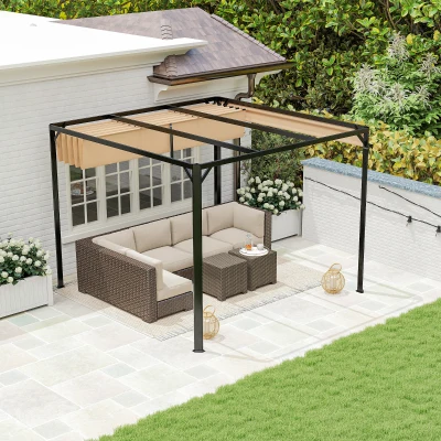 Outsunny Garden Pergola Aluminium Khaki 3x3m UPF30+
