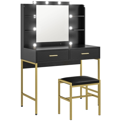 HOMCOM Dressing Table Set with Storage & Stool - Black