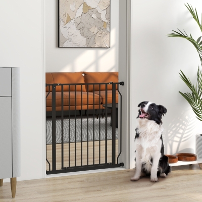 PawHut Extra Wide Dog Safety Gate Black with Door