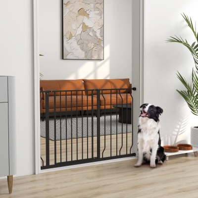 PawHut Wide Dog Safety Gate with Door Black