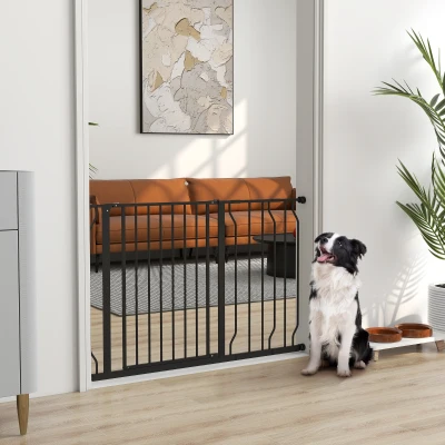 PawHut Barrera para Mascotas con 2 Extensiones Montaje a Presión Doble Bloqueo para Puerta Pasillo Escalera 75-115x76 cm Negro