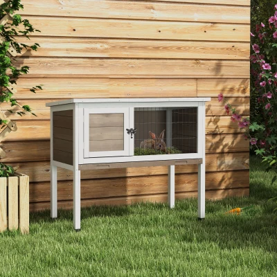 Pawhut Wooden Rabbit Hutch with Tray Asphalt Roof 84x43cm Brown