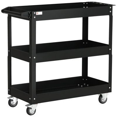 DURHAND Carro de Herramientas con Ruedas 3 Estantes y Asa Lateral para Garaje Mecánico Hogar 83x35,3x76 cm Negro