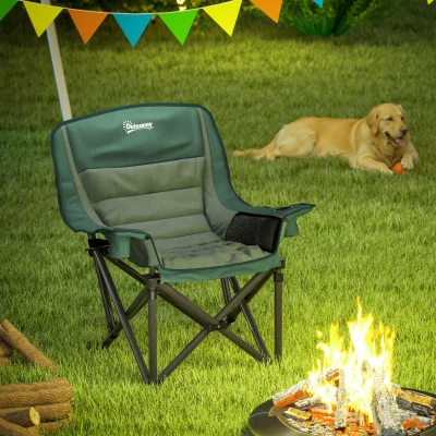 Outsunny Portable Camping Chair Padded with Bag Olive Green