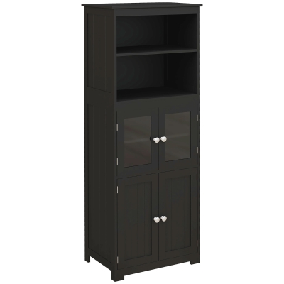 HOMCOM Aparador de Comedor Armario de Cocina con 4 Puertas 2 Estantes Abiertos y Estante Ajustable para Salón 60x30x162cm Negro