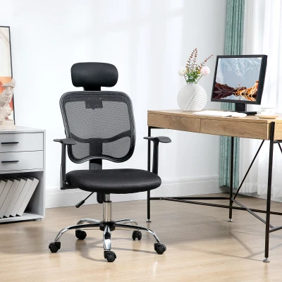 Vinsetto Sedia da Ufficio Ergonomica con Poggiatesta Nero