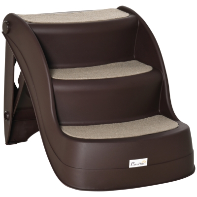 PawHut Escalera para Mascotas de 3 Peldaños Plegable Escalón para Perros Gatos para Cama Sofá 49x38x38 cm Marrón