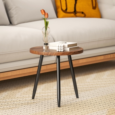 HOMCOM Round Coffee Table Steel Frame Chestnut Wood Effect