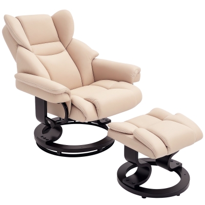 HOMCOM Faux Leather Recliner Chair & Footstool Cream