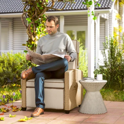 Outsunny Rattan Recliner Chair with Cushion Yellow/Beige