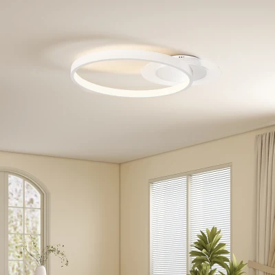 HOMCOM Deckenlampe, Deckenleuchte mit Zwei-Ring-Design, Rund 50 x 40 x 7,4 cm, Weiß