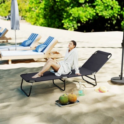 Outsunny Tumbona Plegable Reclinable con Ángulo Ajustable de 5 Posiciones para Jardín Exterior Piscina Terraza Camping Carga 120 kg 188x56x28 cm Negro