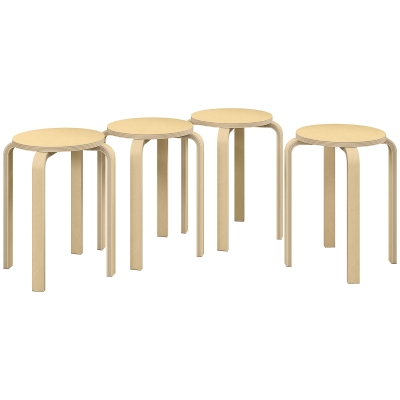 HOMCOM Bancos de Madeira Conjunto de 4 Bancos de Madeira Bancos Modernos Redondos Carga 120 kg Ø40x45 cm Madeira