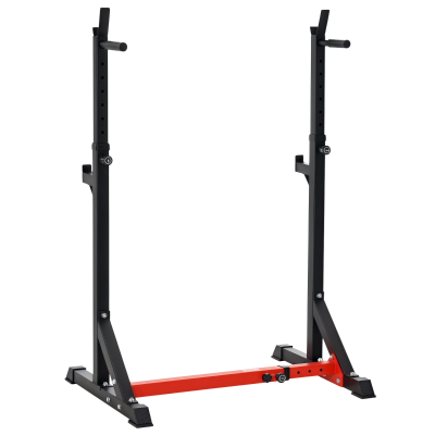 HOMCOM Langhantelständer, höhenverstellbar 77-122 cm, bis 150 kg, rutschfeste Gummifüße, Stahl, Rot+Schwarz