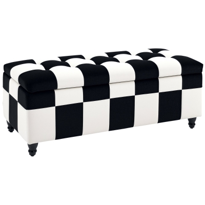 HOMCOM Velvet Storage Ottoman Footstool Box 114x47cm White/Black