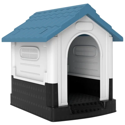 PawHut Niche pour chien chenil à l’extérieur pour chiens de petite et moyenne taille 64,5 x 57 x 66 cm blanc et bleu