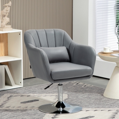 HOMCOM Silla de Escritorio Giratoria con Altura Ajustable Cojín Lumbar Tela Técnica Gris