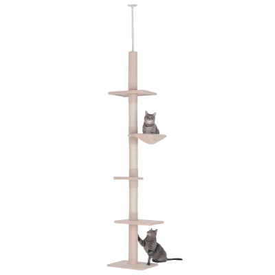 PawHut Kratzbaum Deckenhoch höhenverstellbar, stabiler Katzenbaum mit Sisalsäulen, Katzen Kletterbaum, Beige, 40 x 34 x 230-260 cm