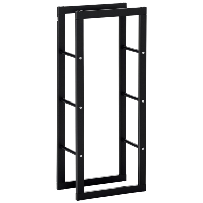 HOMCOM Suporte para Lenha de Metal Porta Lenha Metálico para Interior e Exterior Carga Máxima 100 kg 40x25x100 cm Preto