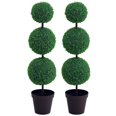 Outsunny Set of 2 Boxwood Topiary Trees Potted 112cm