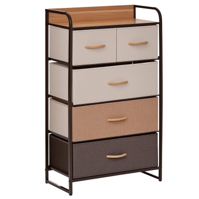 HOMCOM 5-Drawer Storage Tower Steel Frame Wooden Top