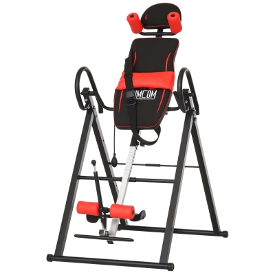 HOMCOM Gravity Inversion Table with Safety Belt Adjustable Hand Stand for Muscle Pain Relief, Red