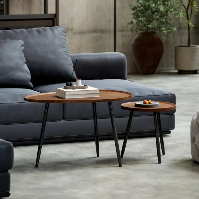 HOMCOM Tables Gigognes Modernes Métal Effet Bois Salon Chambre